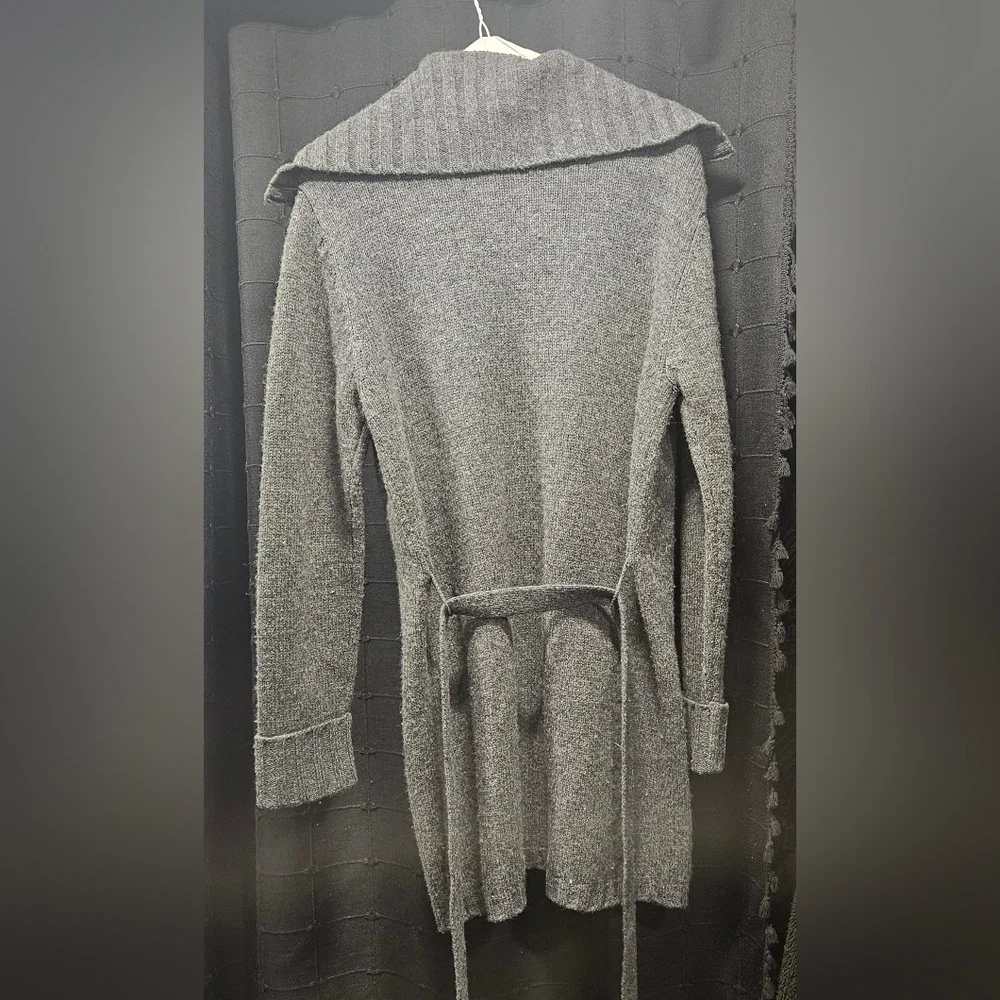 Relativity 100% Lambswool Grey Belted Longline Cardigan Sweater Size M - Picture 6 of 9